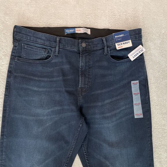 Old Navy Jeans Mens 38x32 Black Straight 360 Stretch Denim Pants Blue NWT - Picture 2 of 8